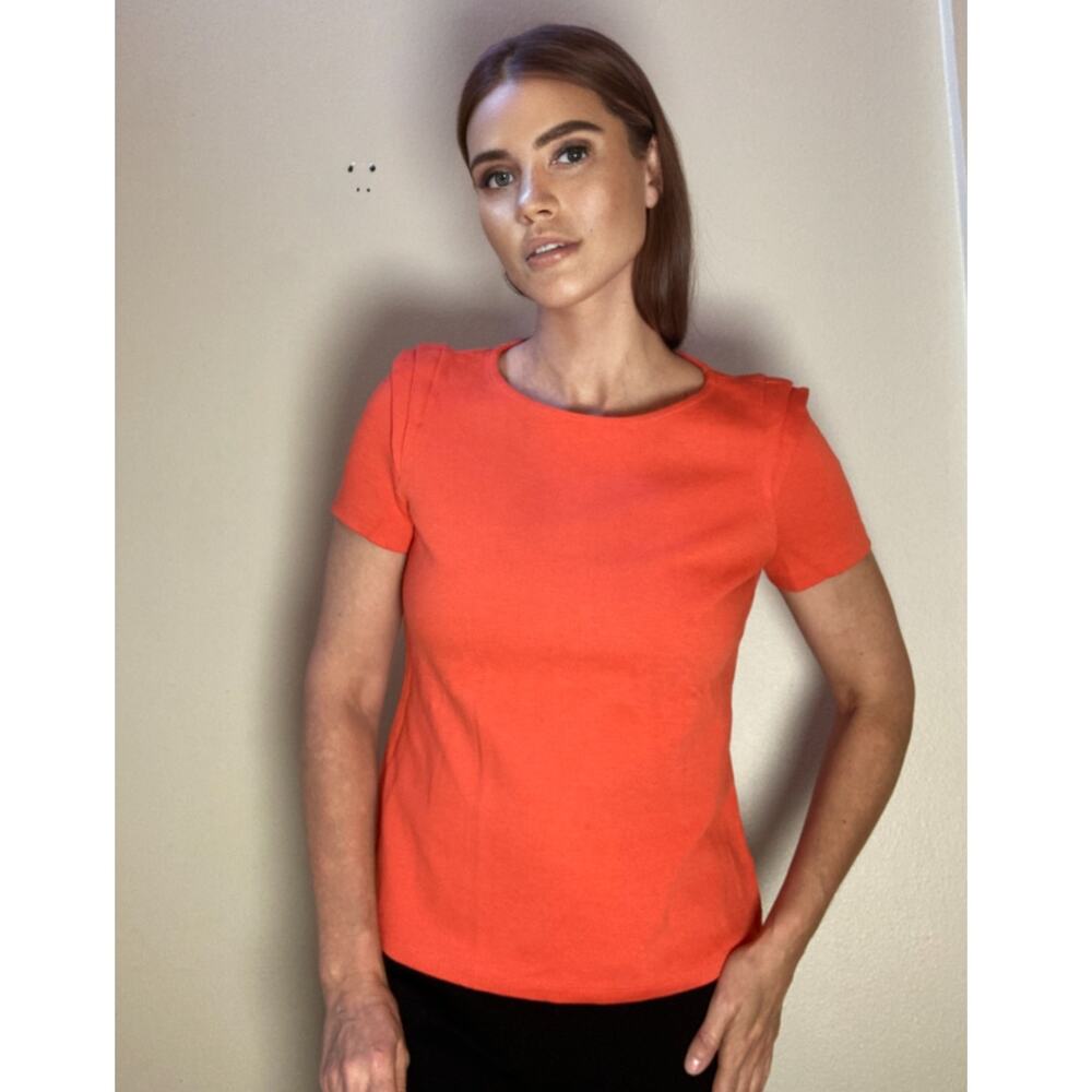 Zara Bright Orange Short Sleeve Top Stretch & Shoulder Detail ~ Size L